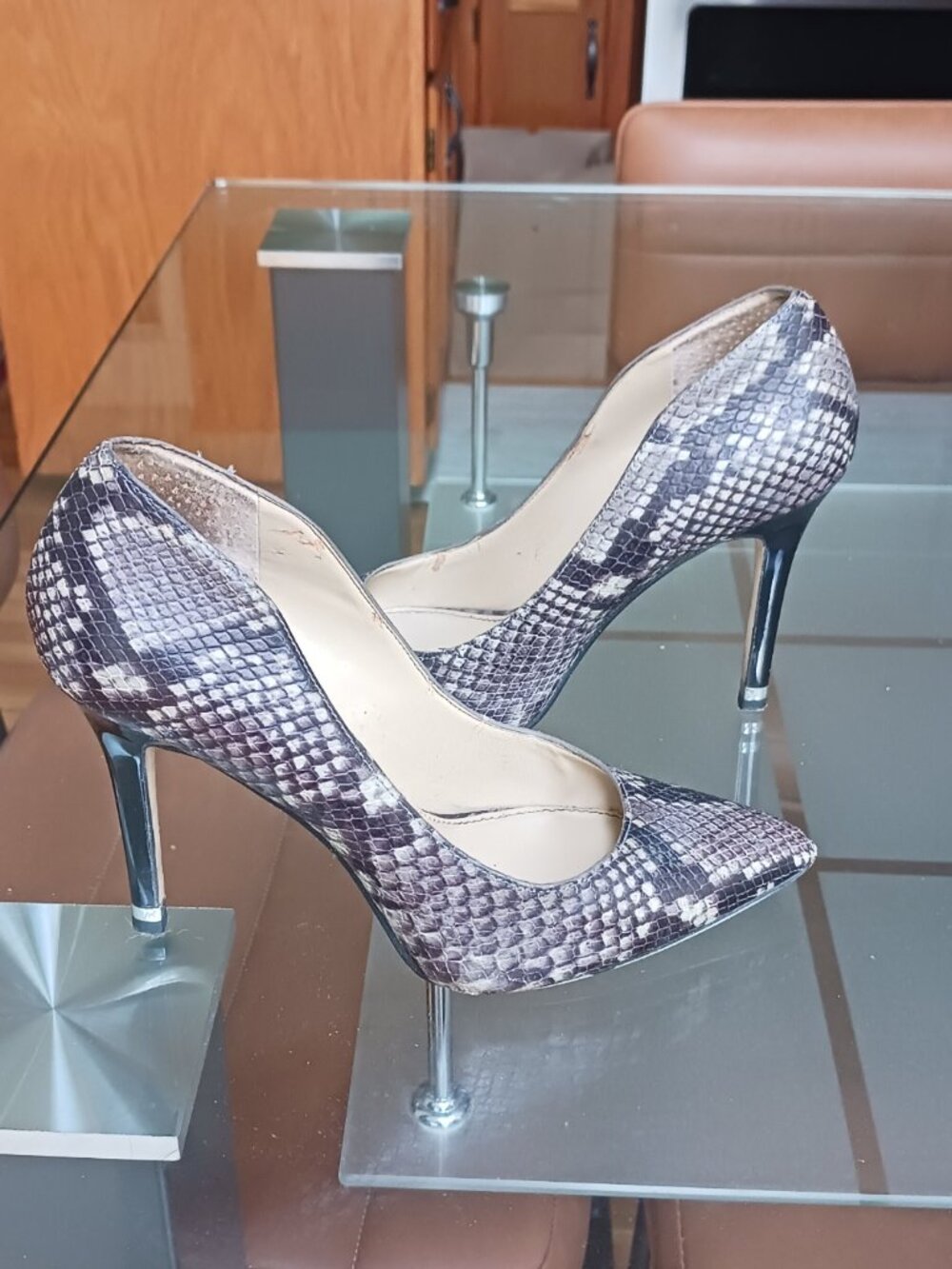 Michael Kors grey and brown snakeskin-print pointed-toe stiletto pumps